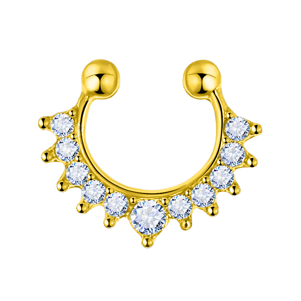 Brass Yellow Gold Plated Clip-on septum Ring with Crystals in Fashion Design