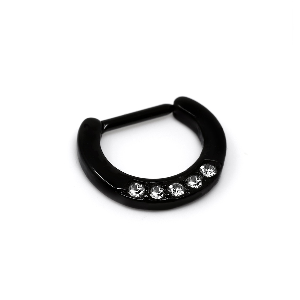 Brass Black Plated Hinged septum Ring with Crystal in Fashion Design 