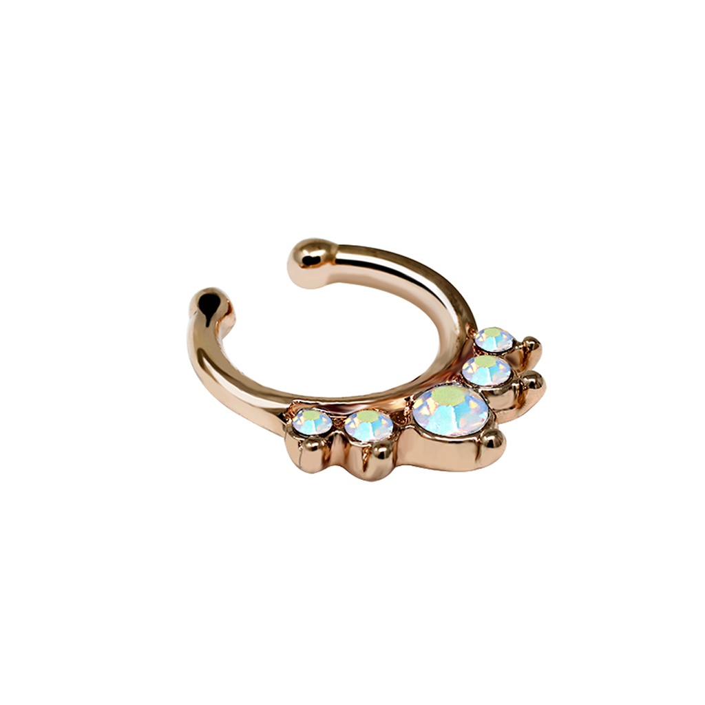 Brass Rose Gold Plated Clip-on septum Ring with Crystals in Fashion Design