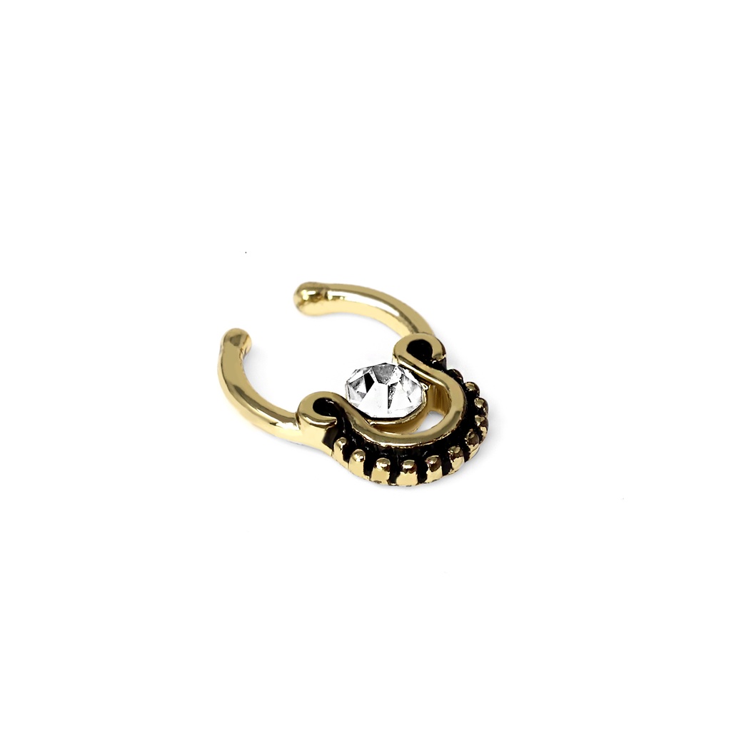 Brass Yellow Gold Plated Clip-on septum Ring with Crystal in Fashion Design