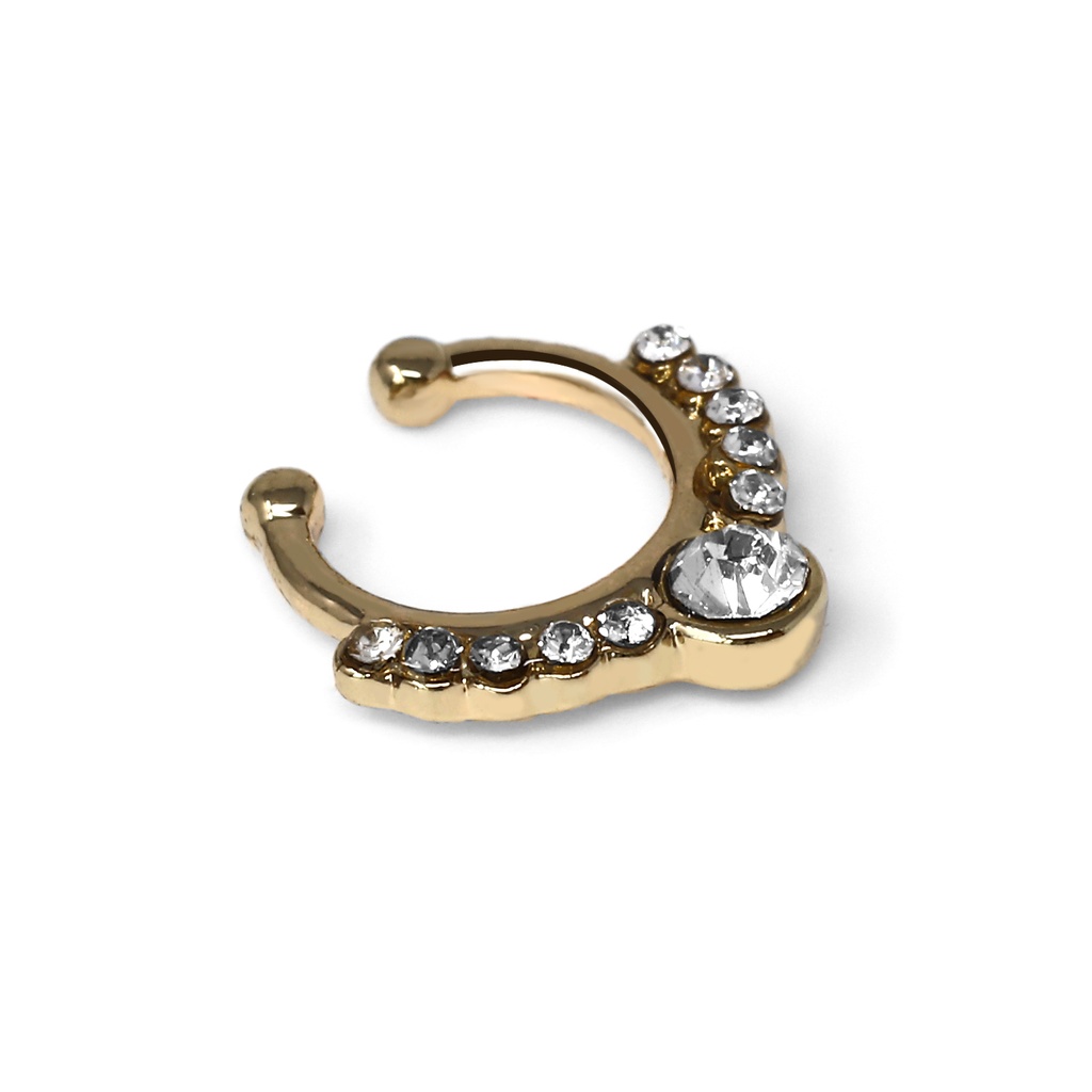 Brass Yellow Gold Plated Clip-on septum Ring with Crystals in Fashion Design