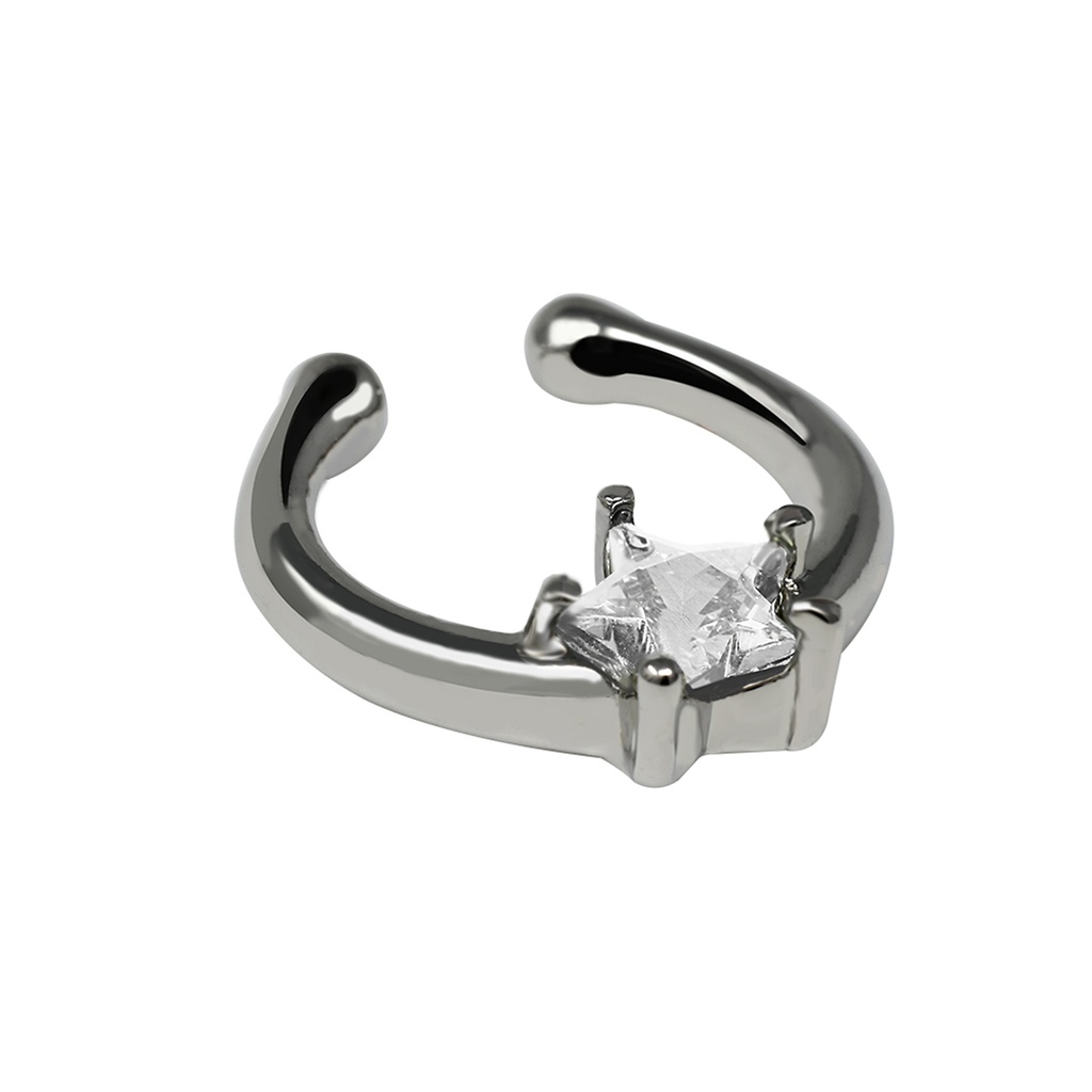 Brass White Rhodium Plated Clip-on septum Ring with Star Shaped Crystal in Fashion Design