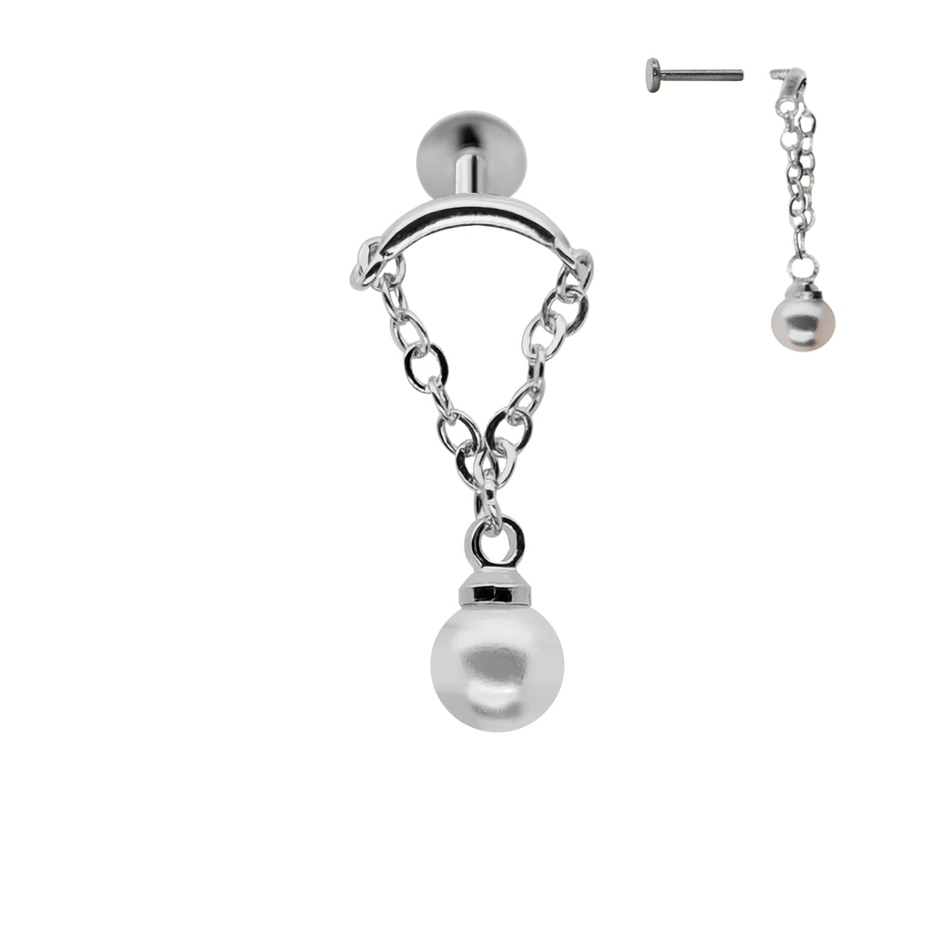 Steel 316L Internally Threaded Hidden Labret with Link Chain & Pearl