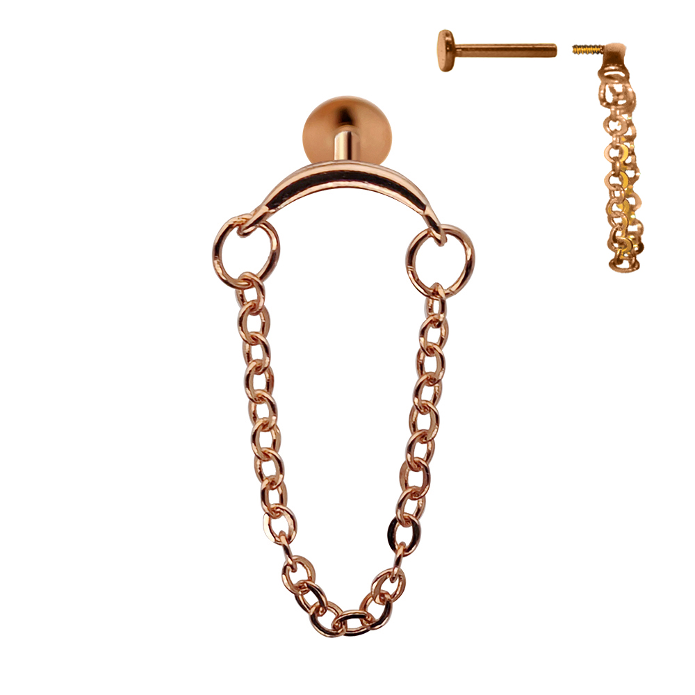 Steel 316L Rose Gold Ti-PVD Coated Internally Threaded Hidden Labret with Double Link Chain 