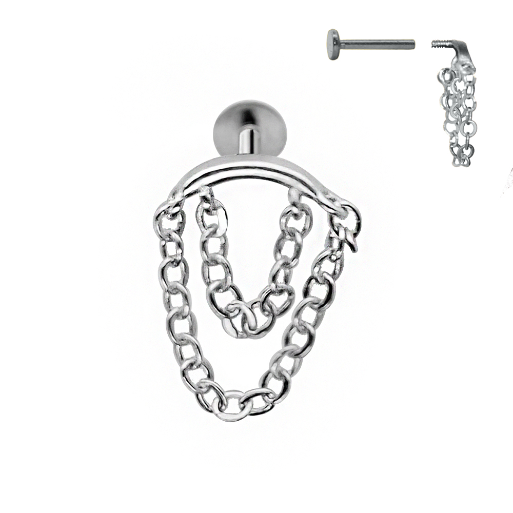 Steel 316L Internally Threaded Hidden Labret with Double Link Chain