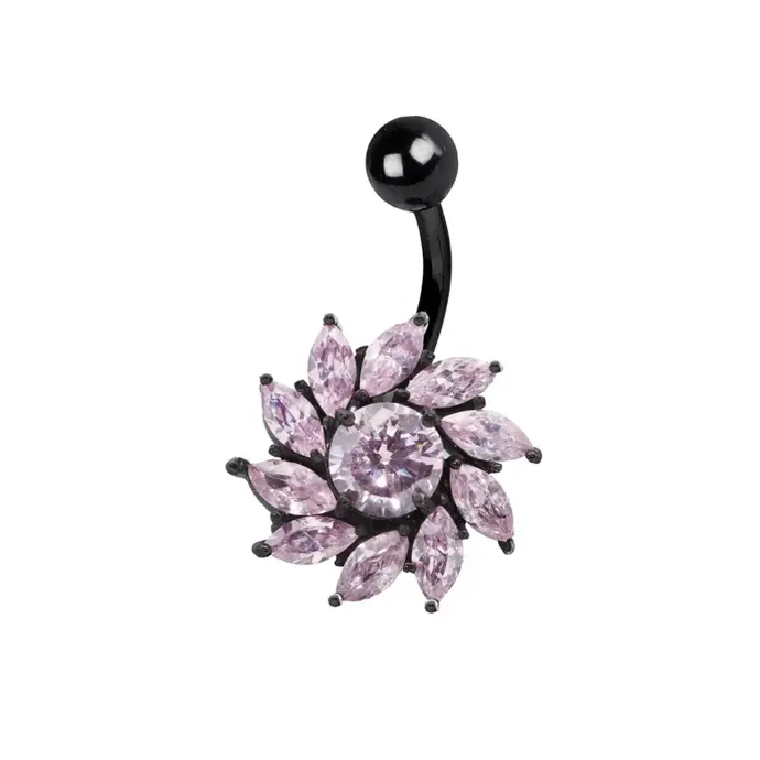 Steel 316L Black PVD Titanium Coated Belly Button Banana in Fashion Design - CC Crystal Clear -14GA(1.6mm)