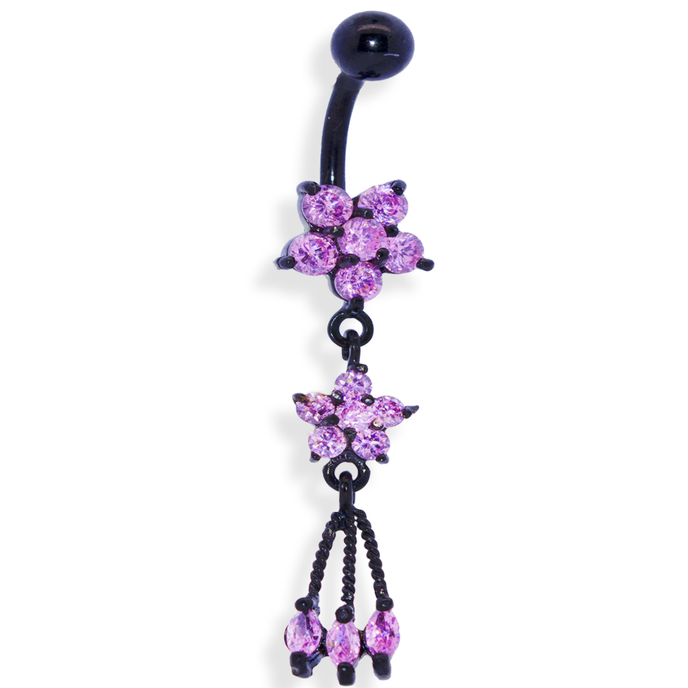 Steel 316L Black PVD Titanium Coated Belly Button Banana in Fashion Design - CC Crystal Clear -14GA(1.6mm)