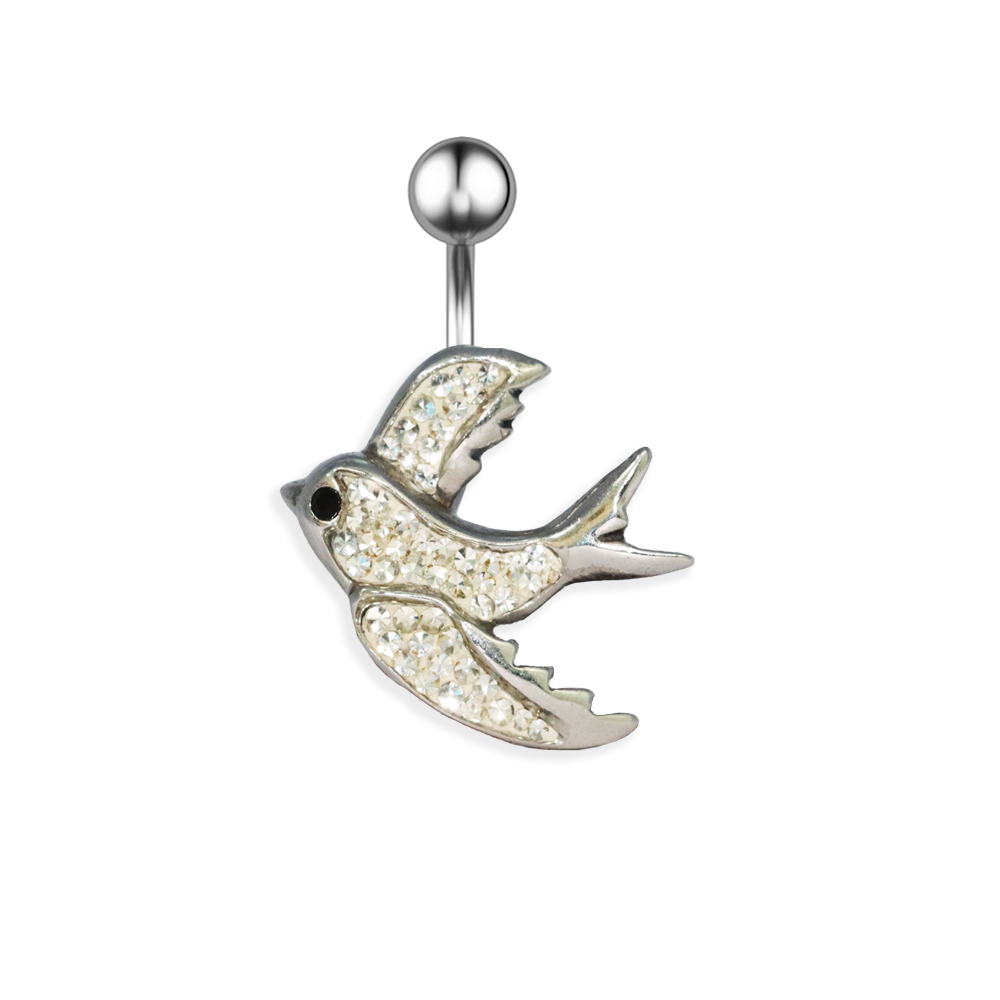 Steel 316L Belly Button Banana in Bird Design 