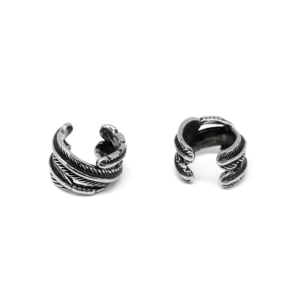 Steel 316L Non-Piercing Ear Cuff Vintage wrap Feather Design