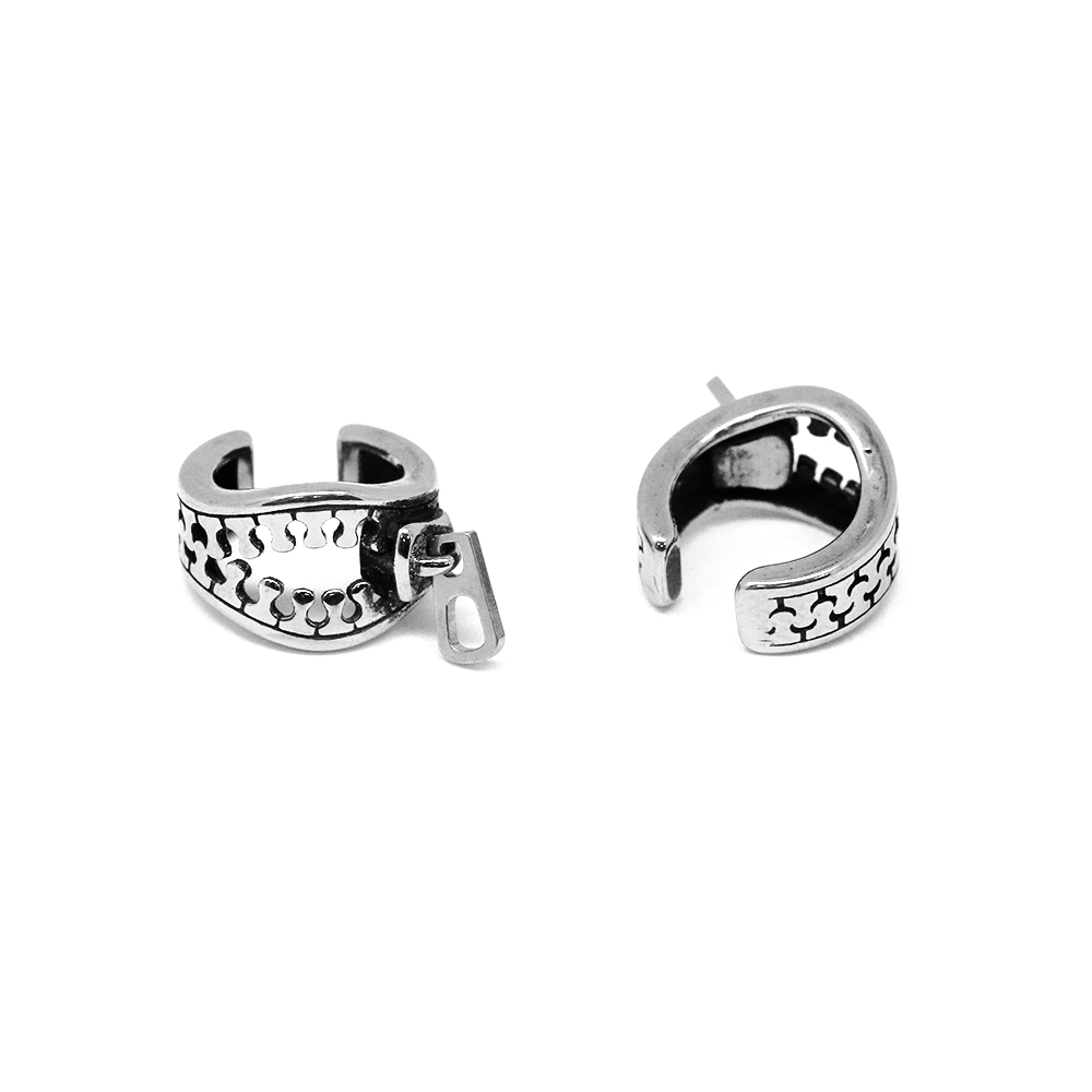 Steel 316L Non-Piercing Ear Cuff Vintage Zipper Design