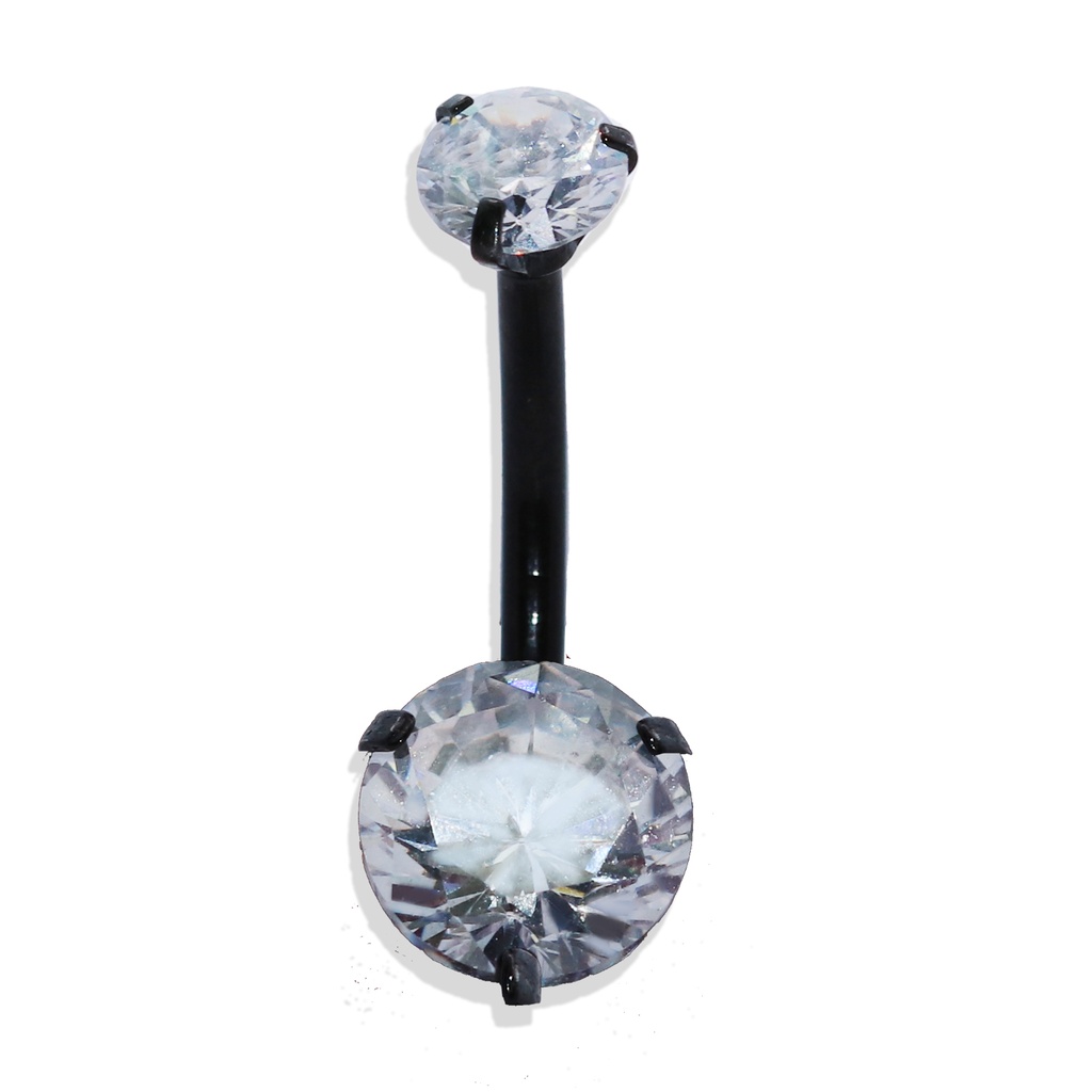 Steel 316L Black Ti-PVD Coated Bananabell with Prong Setted Round Stone - CC -Crystal Clear 