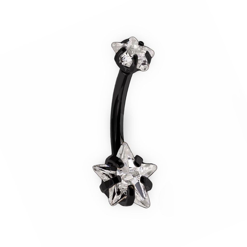 Steel 316L Black Ti-PVD Coated Bananabell with Prong Setted Star Stone - CC -Crystal Clear 
