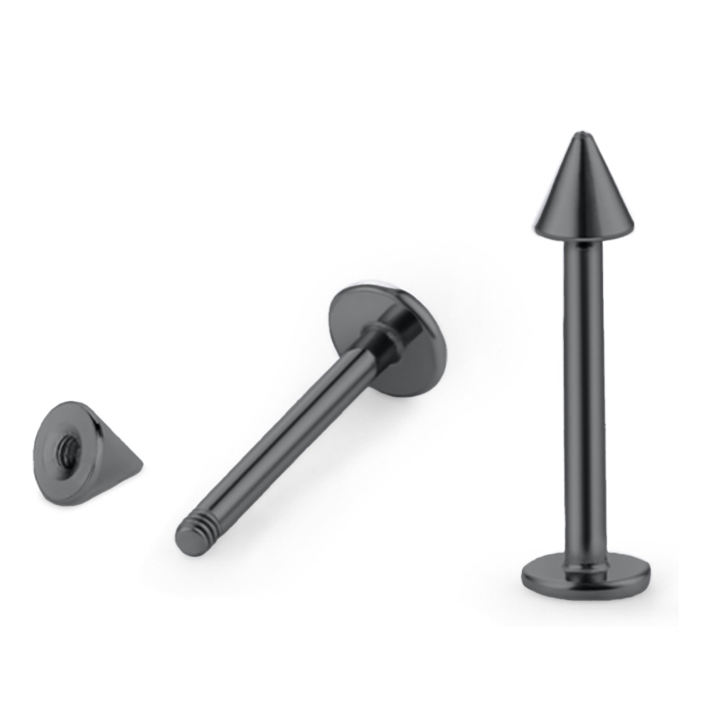 Steel 316L Black Ti-PVD Coated Labret with Cone - 16GA(1.2mm) 