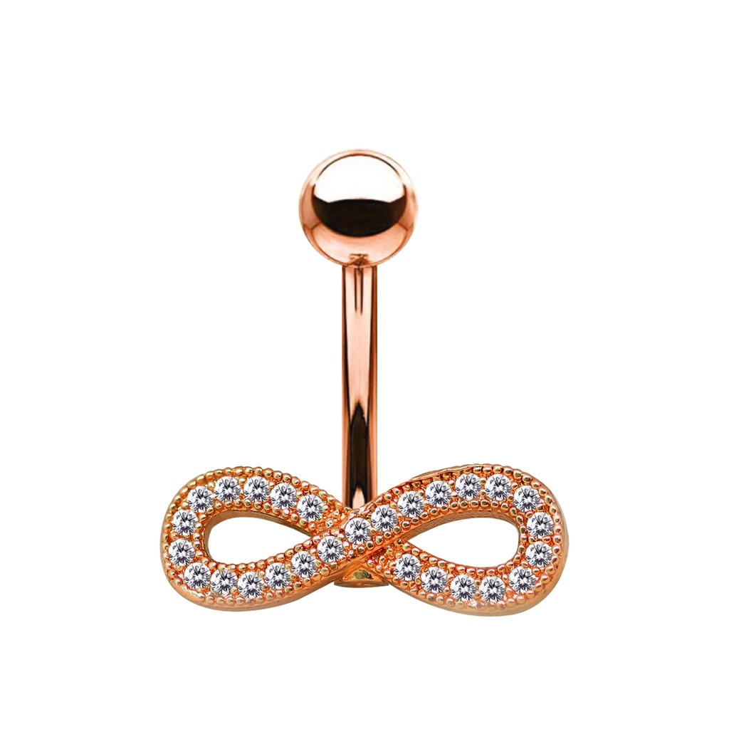 Steel 316L Rose Gold Ti-PVD Coated Belly Button Banana in Fashion Design -CC Crystal Clear 