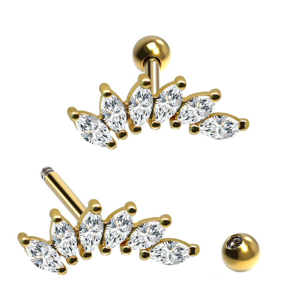 Steel 316L Barbell in Fashion Design with 6 Crystals - CC Crystal Clear