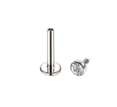 Steel 316L labret with 2.5mm Crystal Ball - Internal Screw - 16GA(1.2mm)