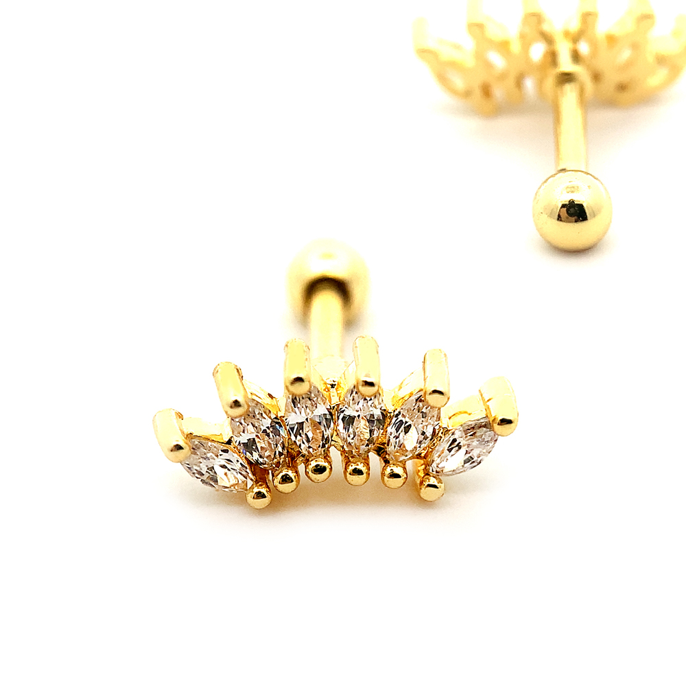 Steel 316L Barbell in Fashion Brass Design with Crystals - CC Crystal Clear
