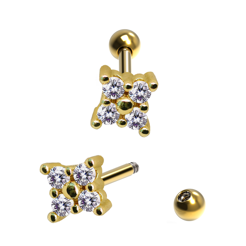 Steel 316L Barbell in Fashion Design with Crystals - CC Crystal Clear