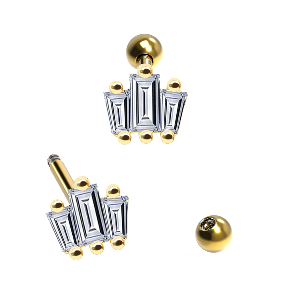 Steel 316l Barbell in Fashion Brass Design with Crystals - CC Crystal Clear