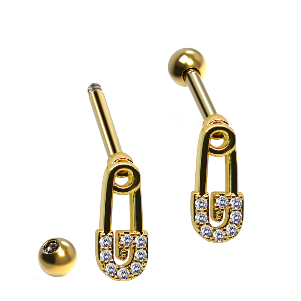Steel 316L Barbell in Zipper Design with Crystals - CC Crystal Clear