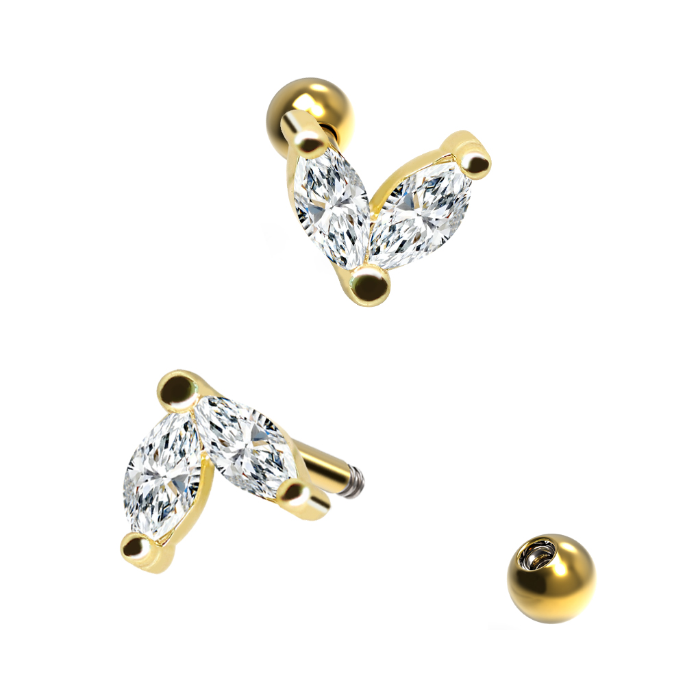 Steel 316L Barbell in Fashion Brass Design with Crystals - CC Crystal Clear