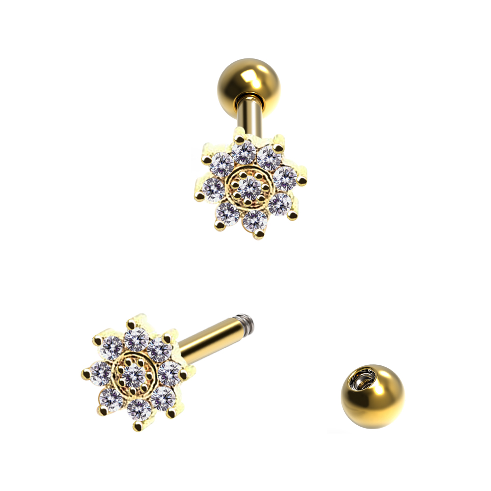 Steel 316L Barbell in Flower Design - CC Crystal Clear