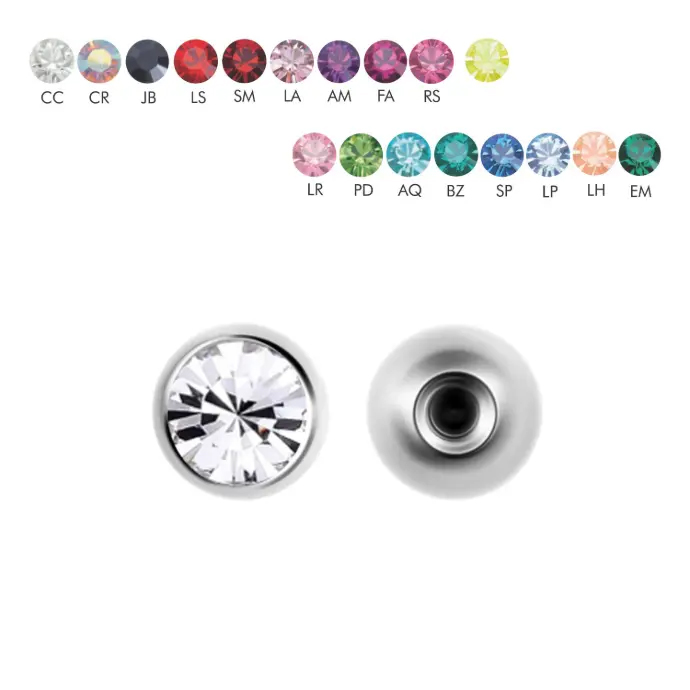 Steel 316L Setted Crystal Ball - 16GA(1.2mm)