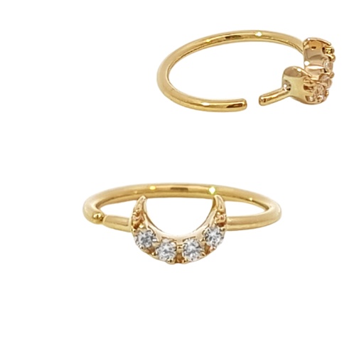 14K Real Gold Nose Ring in Moon Design with Cubic Zirconia
