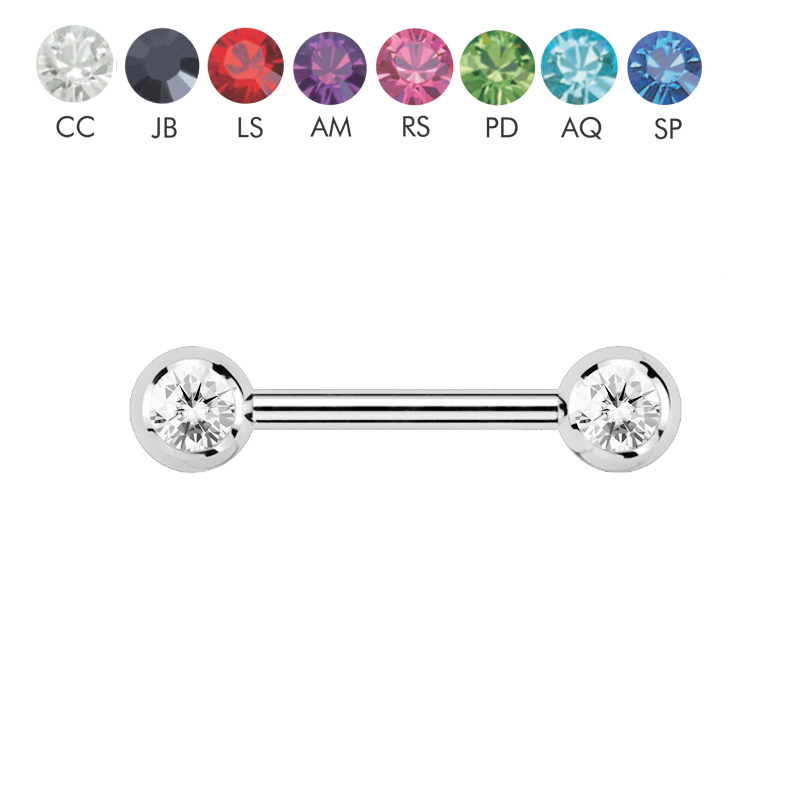 Steel 316L Barbell with Double Side Setted Crystal Balls (6+6mm) - 14GA(1.6mm)