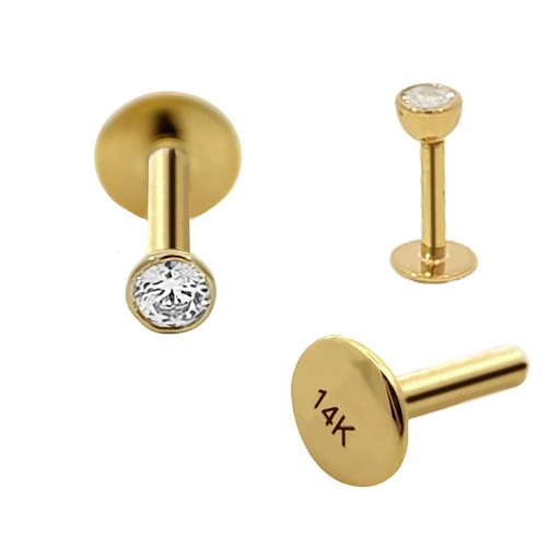 14K Real Gold Internally Labret with Stone
