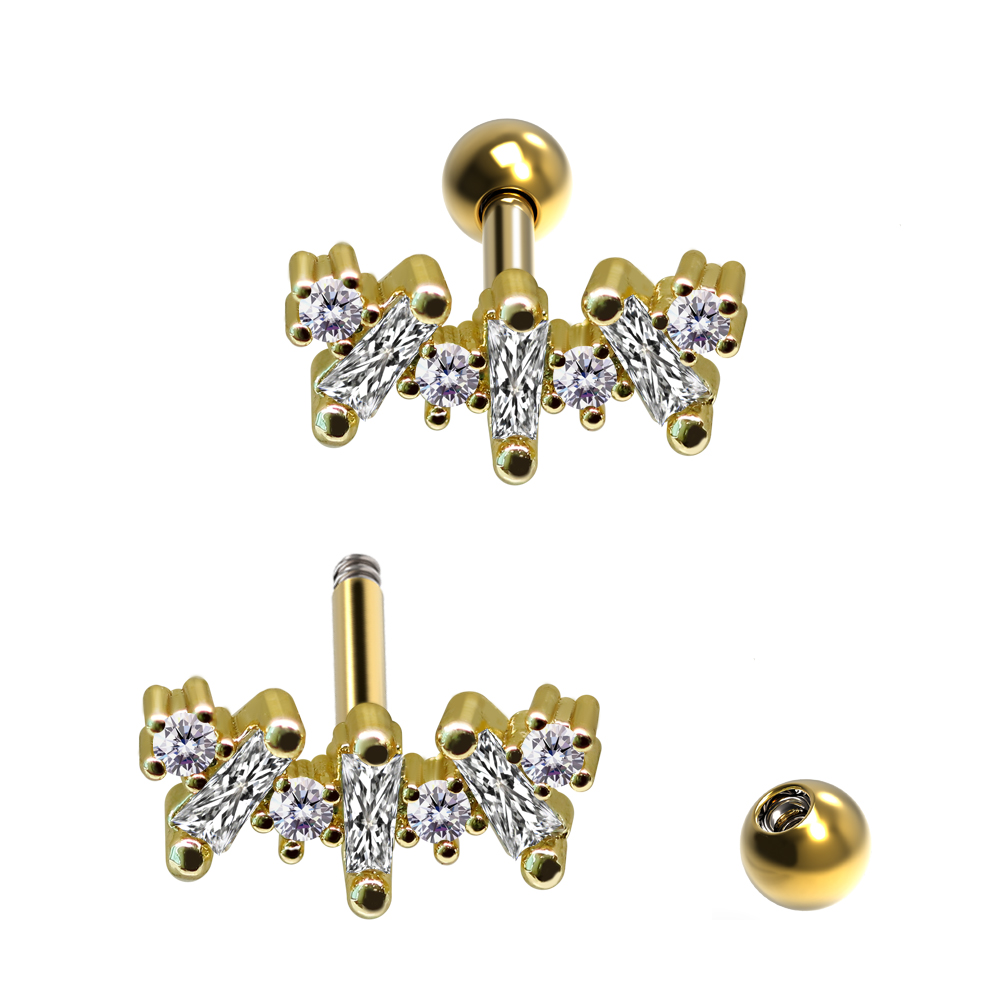 Steel 316L Barbell in Fashion Design with Crystals - CC Crystal Clear
