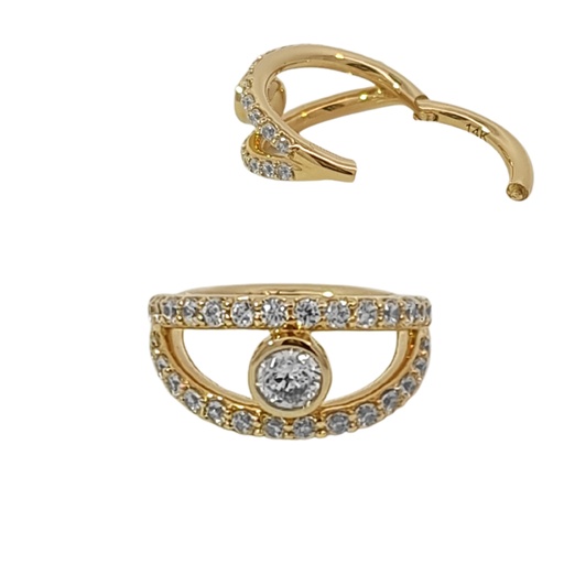 14K Real Gold Hinged Segment Clicker with Cubic Zirconia -  16GA(1.2mm)