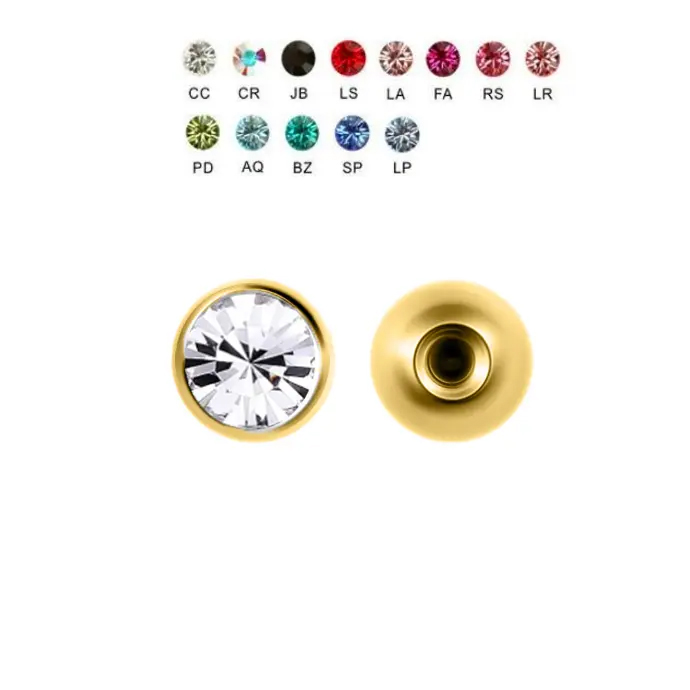 Steel 316L Gold Ti-PVD Coated Setted Crystal Screw Balls with Crystal - 14GA(1.6mm) 