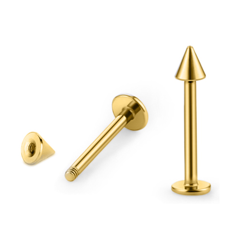 Steel 316L Gold Ti-PVD Coated Labret with Cone - 14GA(1.6mm) 