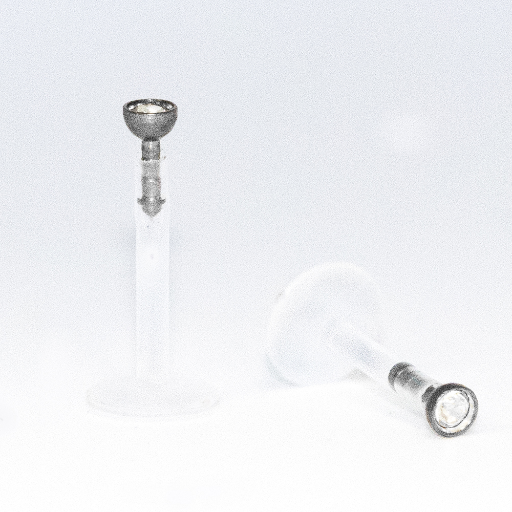 Push-In Bioflex Labret  with Titanium G23 Half Ball Crystal Top - 16GA(1.2mm)