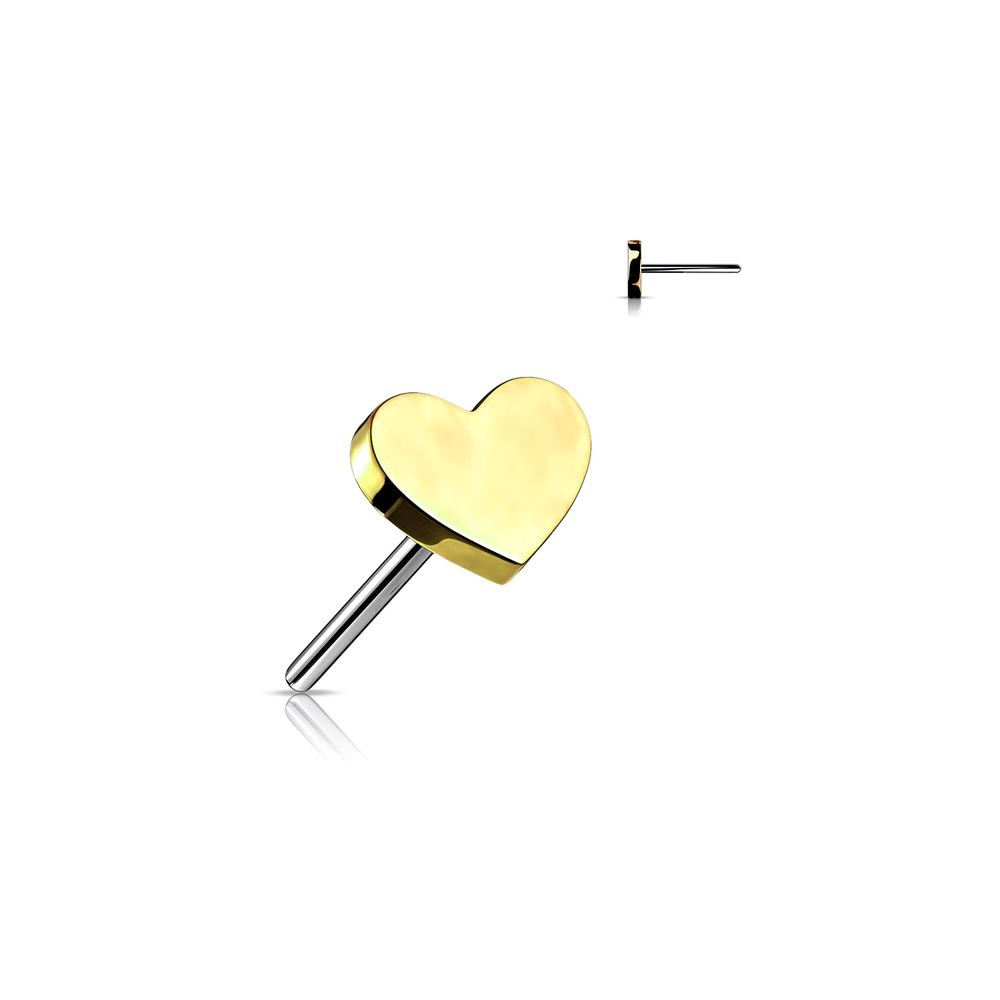 Steel 316L Gold Ti-PVD Coated Nose Pin with Heart Cut - 20GA(0.8mm)