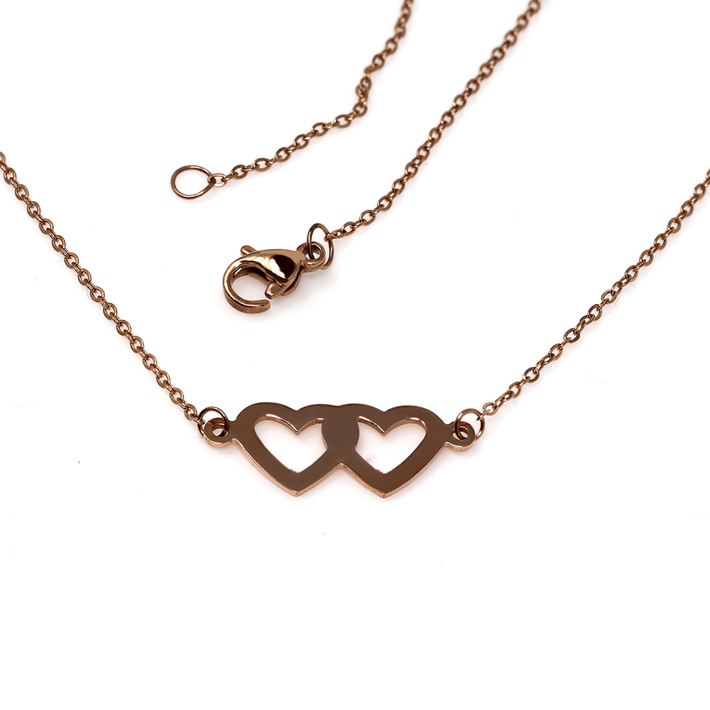 Steel 316L Rose Gold PVD Titanium Coated Chain with Double Heart Pendant
