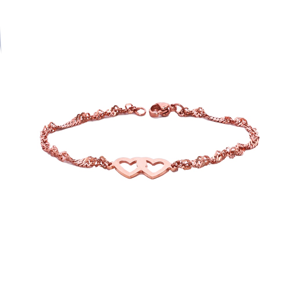 Steel 316L Rose Gold PVD Titanium Coated Double Heart Bracelet in Fashion Design.