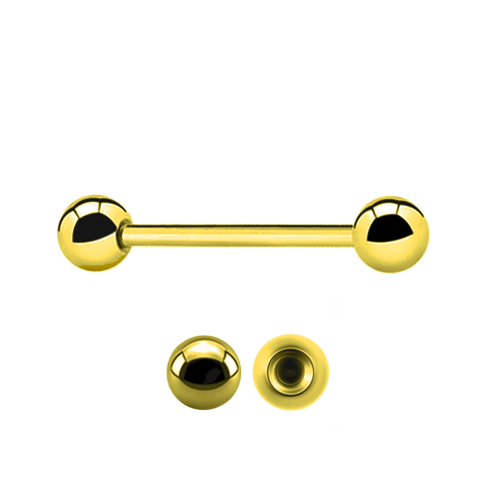 Steel 316L Gold Ti-PVD Coated Barbell with Screwballs - 18GA(1.0mm) 