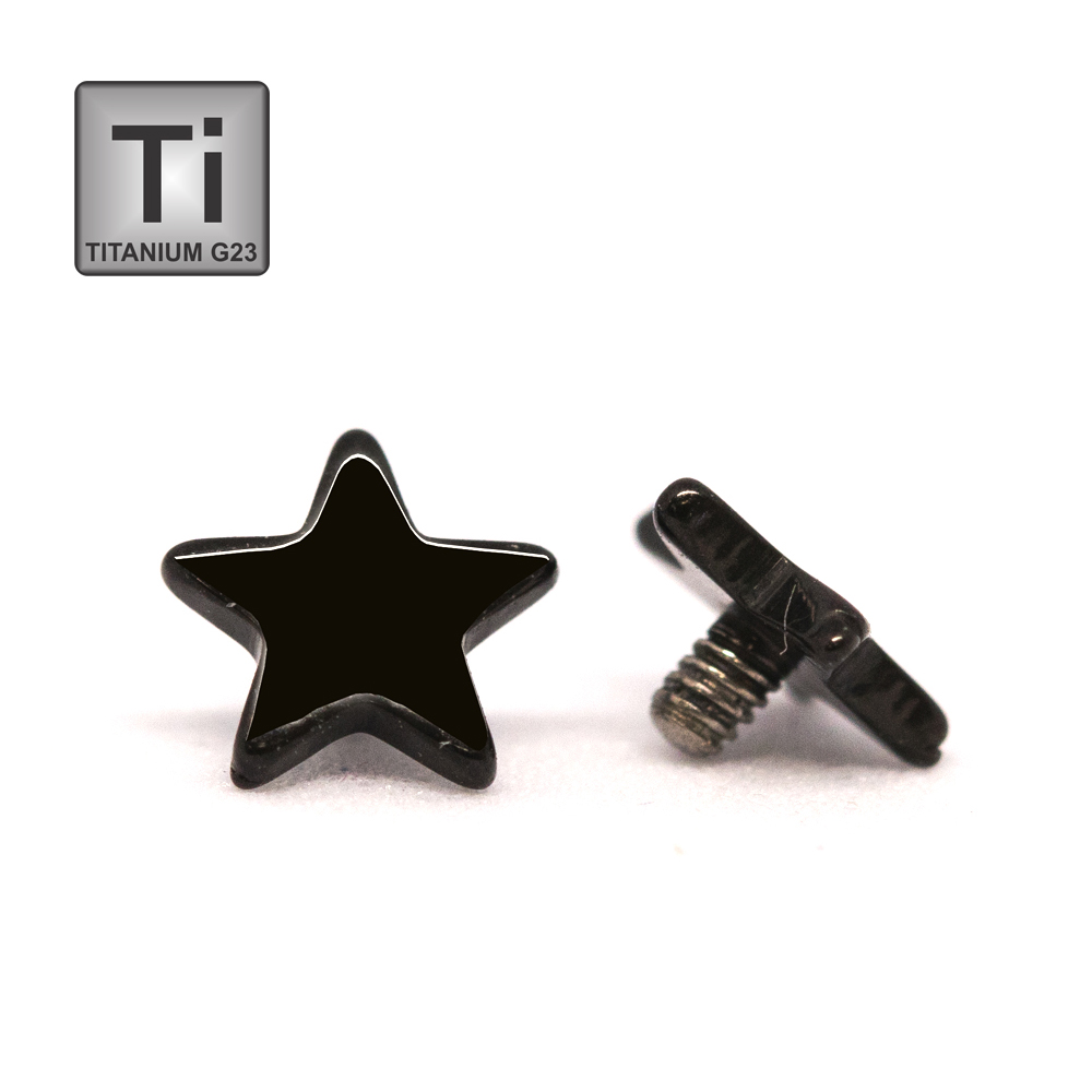 Titanium G23/ASTM F-136 Black Ti-PVD Coated Dermal Anchor with Flat Star Disc - 16GA(1.2mm)