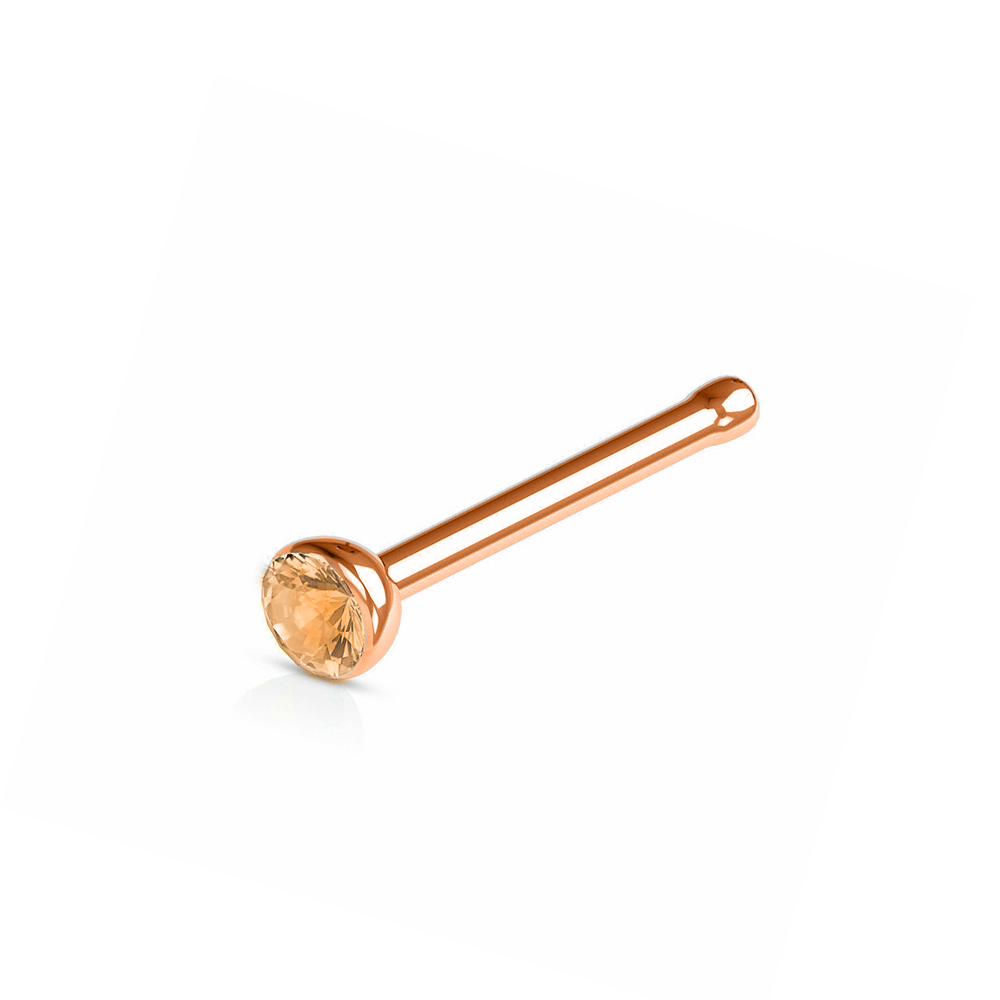 Steel 316L Rose Gold Ti-PVD Coated Nose Pin with 2mm Crystal - 20GA(0.8mm)
