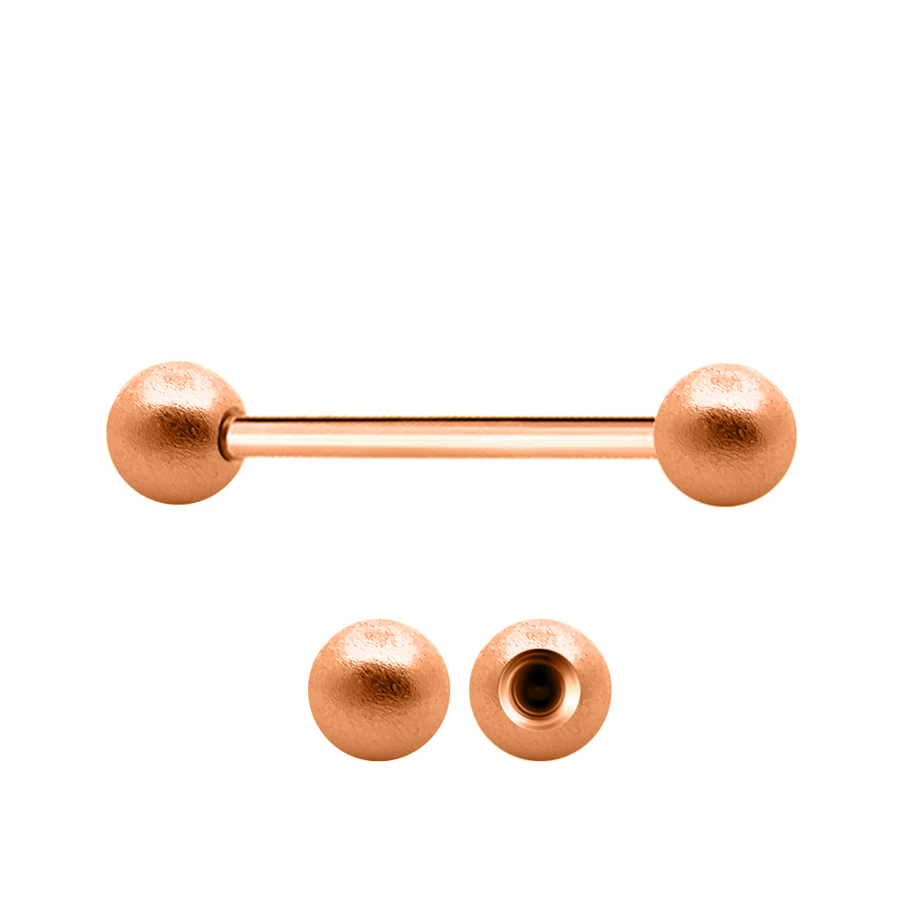 Steel 316L Rose Gold PVD Titanium Coated Barbell with Sandblasted Screwballs - 16GA(1.2mm) 