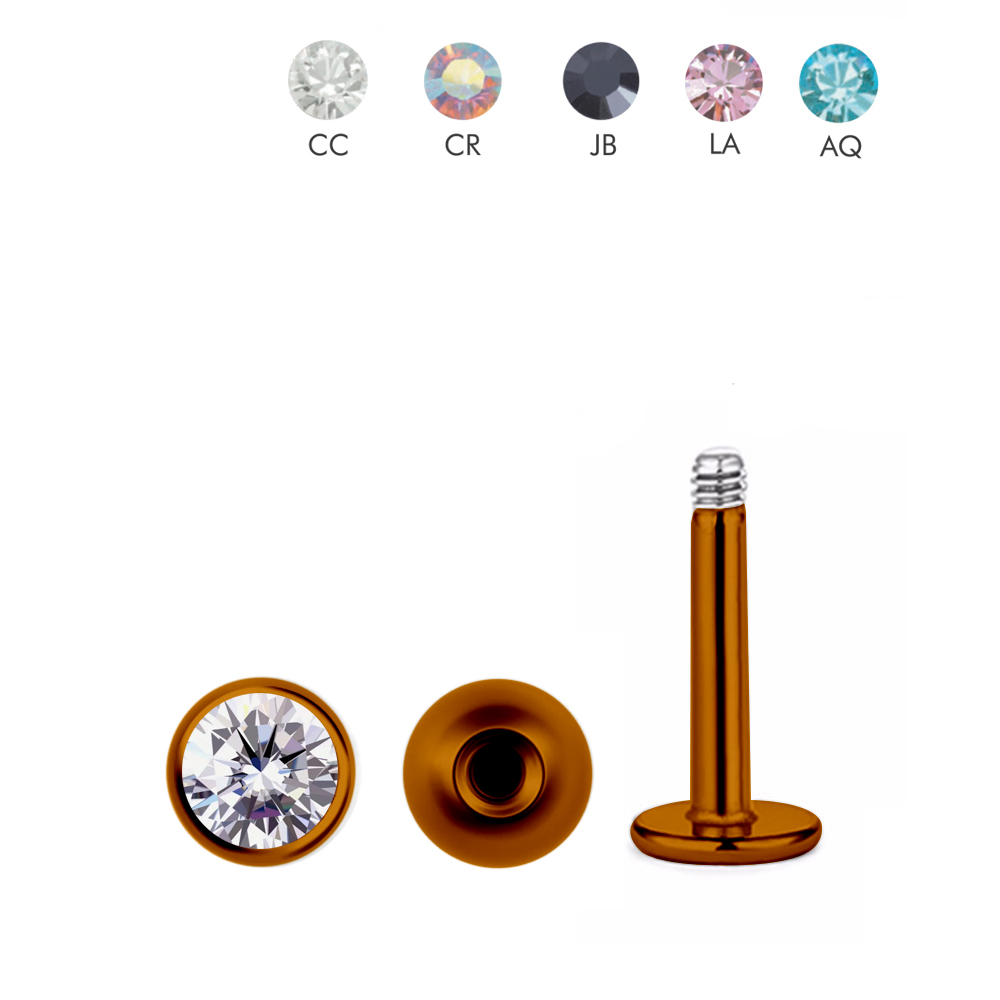 Steel 316L Antique Copper Ti-PVD Coated Labret with Setted Crystal Screwball (3mm) -16GA(1.2mm) 