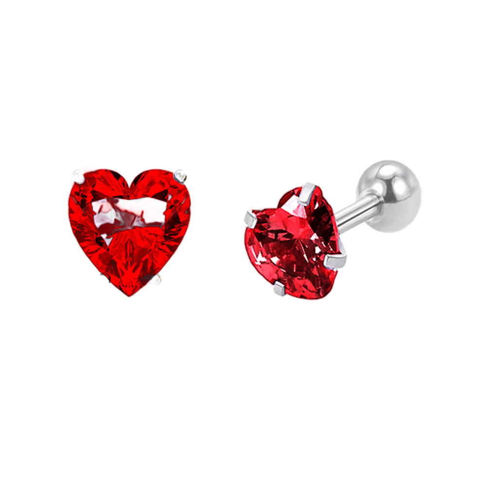 Steel 316L Barbell with Heart Cubic Zirconia (Prong Setting) - 14GA(1.6mm) 