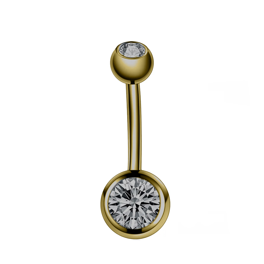 Steel 316L Antique Gold Bananabell with Double Setted Crystal Ball (5+8mm) - 14GA(1.6mm)  