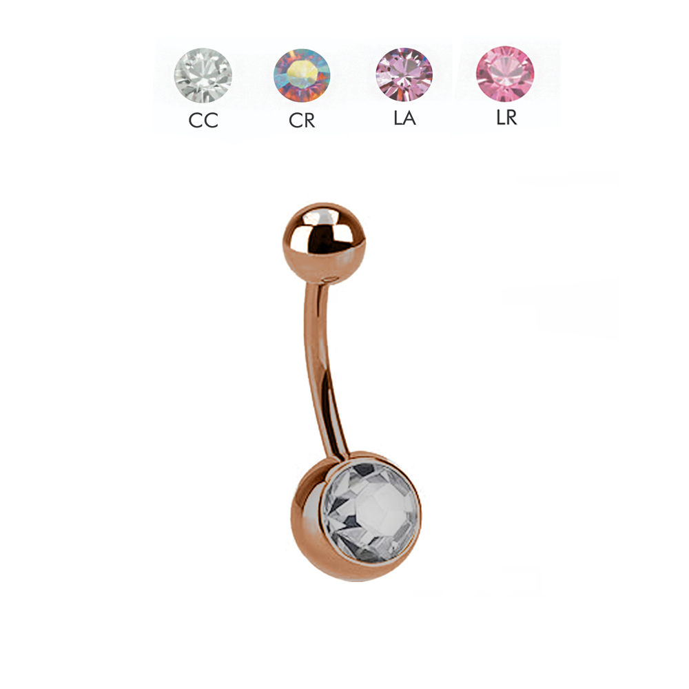 Steel 316L Antique Rose Gold Bananabell with Single Crystal (5+8mm) - 14GA(1.6mm)