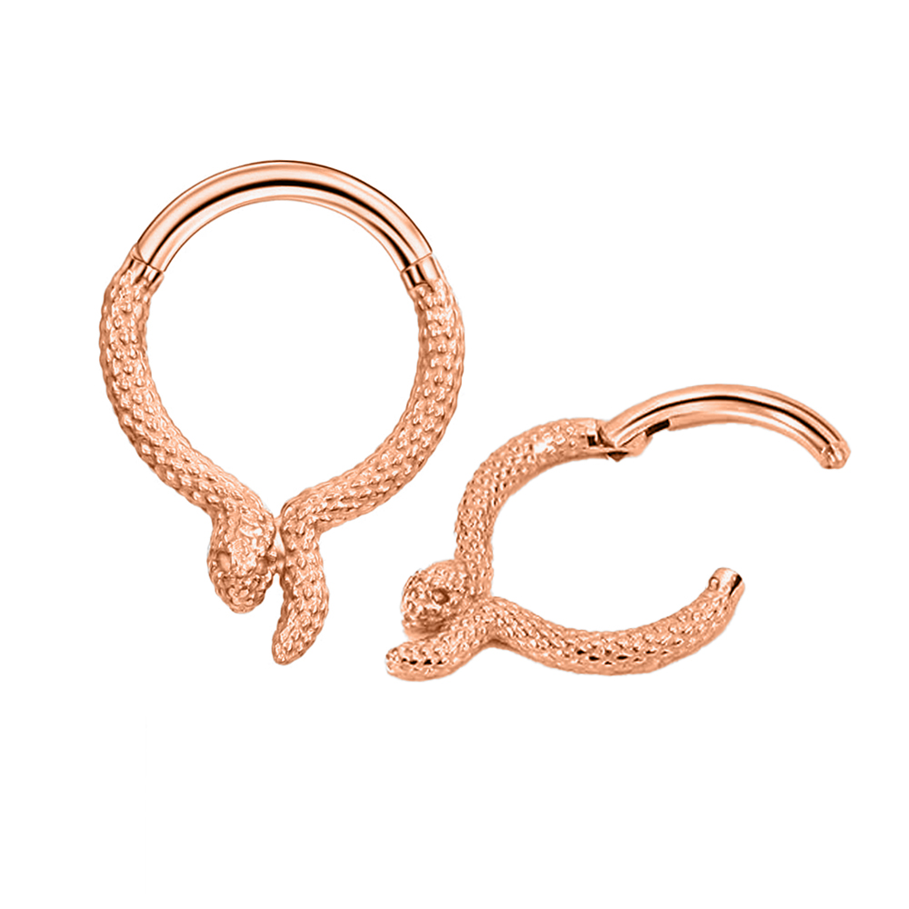 Steel 316L Rose Gold Ti-PVD Coated Hinged Segment Ring with Snake Design - 16GA(1.2mm) 