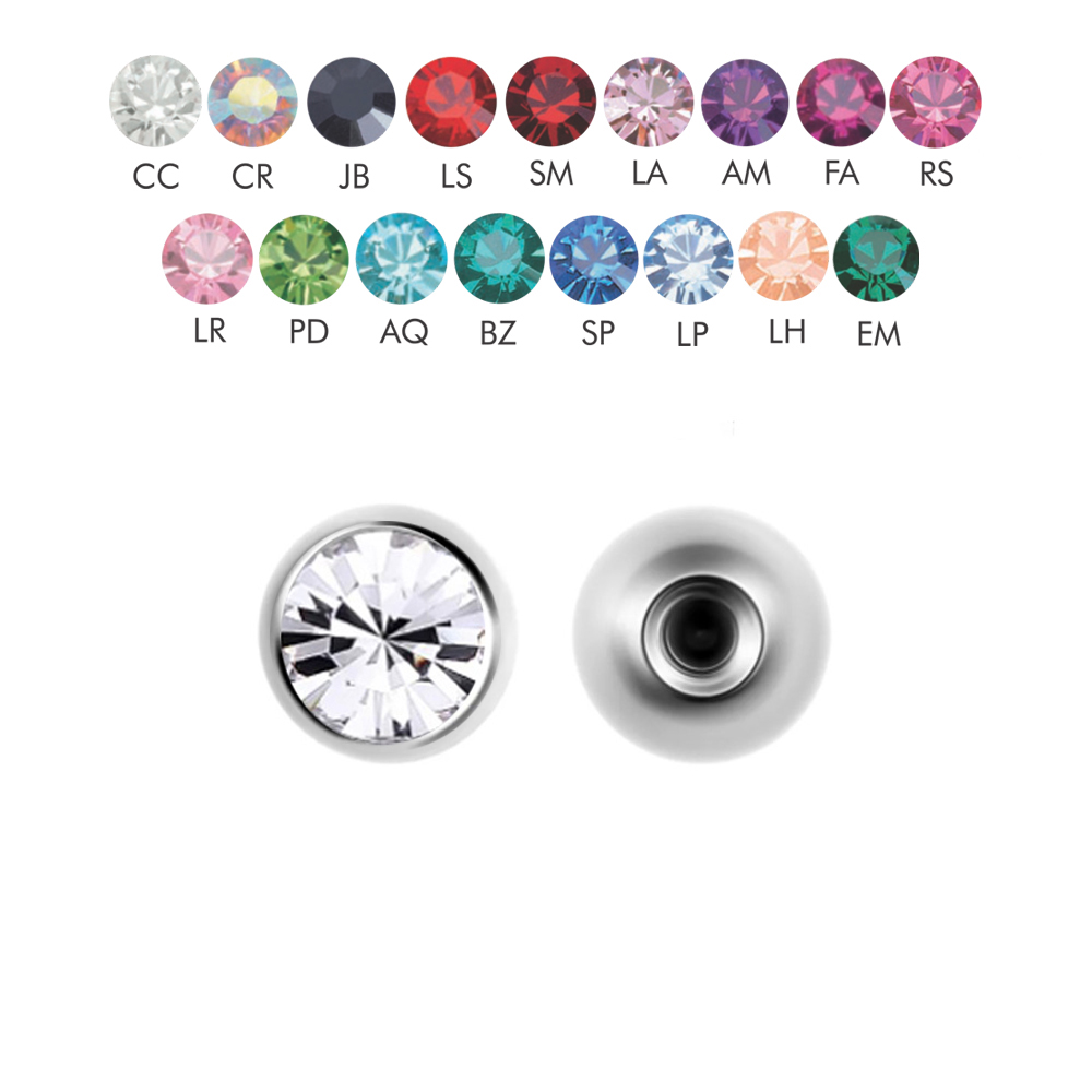 Steel 316L Setted Crystal Ball - 14GA(1.6mm)   