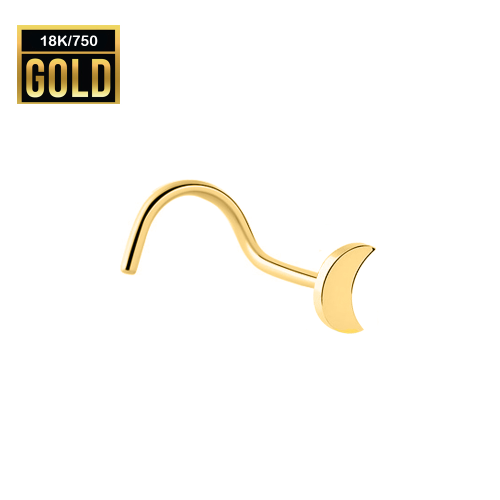 18K Real Gold Nose Spiral with Moon Design - 23GA(0.6mm)  