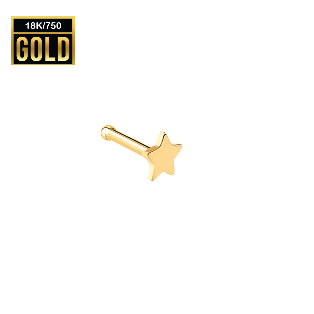 18K Real Gold Nose Stud with Star - 23GA(0.6mm)  